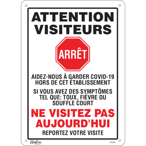 "COVID-19 Ne visitez pas aujourd'hui" Sign, 14" x 10", Plastic, French with Pictogram Ontario Safety Products