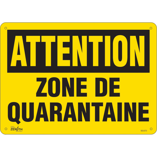 "Zone de quarantaine" Sign, 10" x 14", Plastic, French Ontario Safety Products