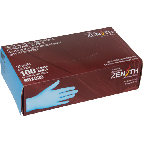 Gants tactiles jetables de calibre m&eacute;dical, T-Grand, Nitrile/vinyle, 4,5 mils, Sans poudre, Bleu, Classe 2 Ontario Safety Products