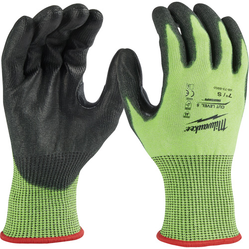 High Visibility Dipped Gloves, Size Small, 15 Gauge, Polyurethane Coated, Polyethylene Shell, ASTM ANSI Level A5 Ontario Safety Products