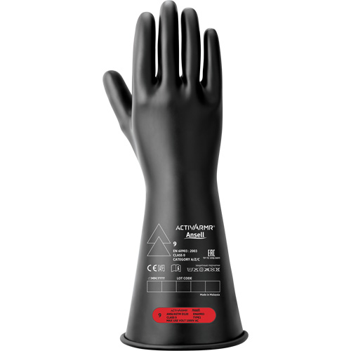Electrical Insulating Gloves, ASTM Class 0, Size 10, 11" L Ontario Safety Products