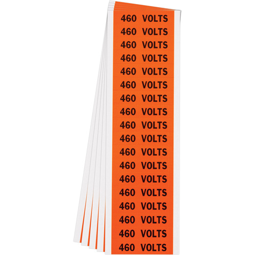 "460 Volts" Conduit & Voltage Labels, 1/2" x 2-1/4", Cloth/Vinyl, English Ontario Safety Products
