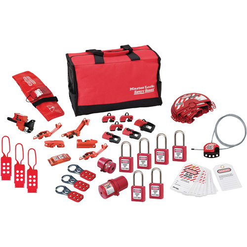 Trousse de cadenassage avec cadenas en thermoplastique de qualit&eacute; sup&eacute;rieure Zenex, Ensemble &eacute;lectrique/Vanne, 34 composants compris Ontario Safety Products