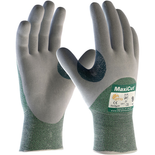 ATG MaxiCut&reg; Engineered Yarn Cut Resistant Gloves, Size Large, 15 Gauge, Nitrile Coated, Engineered Yarn Shell, ASTM ANSI Level A2/EN 388 Level 3/EN 388 Level B Ontario Safety Products