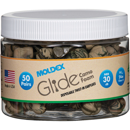 Glide&reg; Camo Foam Earplugs, Bulk - Canister Ontario Safety Products