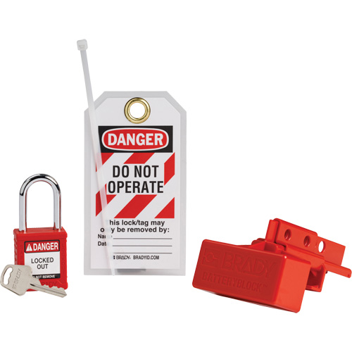 BatteryBlock Forklift Power Connector Lockout with Nylon Safety Padlock, Electrical Kit, 3 Components Ontario Safety Products