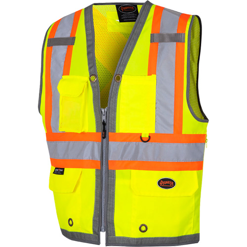 6673 Veste d'arpenteur au dos en maille avec fermeture &agrave; glissi&egrave;re, Jaune lime haute visibilit&eacute;, Petit, Polyester Ontario Safety Products
