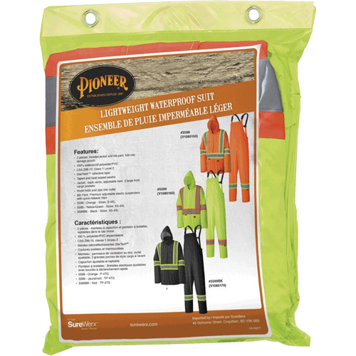 5599 Combinaison de pluie imperm&eacute;able et l&eacute;g&egrave;re, Polyester/PVC, T-petit, Jaune lime haute visibilit&eacute; Ontario Safety Products