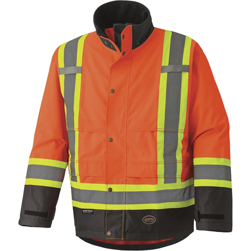 5400 300D Trilobal Ripstop Waterproof Safety Jacket, Polyester, Black/High Visibility Orange, 2X-Large Ontario Safety Products