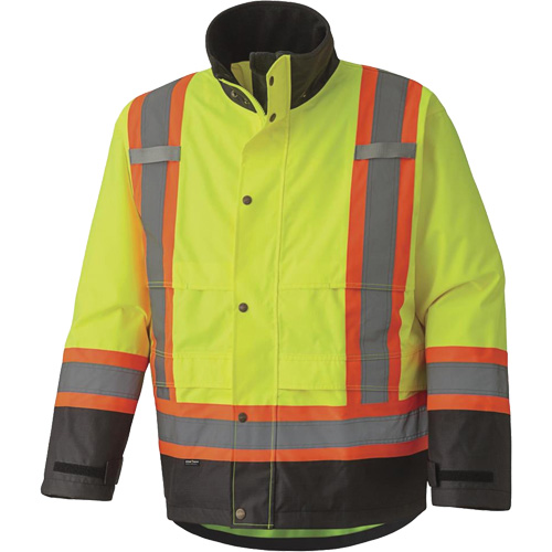 5401 300D Trilobal Ripstop Waterproof Safety Jacket, Polyester, Black/High Visibility Lime-Yellow, X-Small Ontario Safety Products