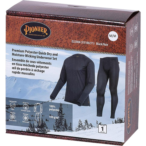 D2200A Ensemble de sous-v&ecirc;tements &agrave; s&eacute;chage rapide et &eacute;vacuation de l'humidit&eacute; de premi&egrave;re qualit&eacute;, Hommes, T-petit, Noir Ontario Safety Products