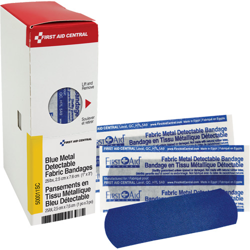 Fabric Blue Detectable Bandages, Rectangular/Square, 1", Fabric Metal Detectable, Sterile Ontario Safety Products