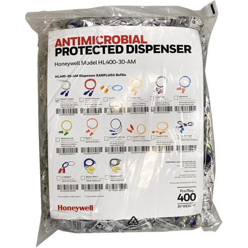 AS-30W Earplugs Refill for HL400 Dispenser, Bulk - Polybag, Corded Ontario Safety Products