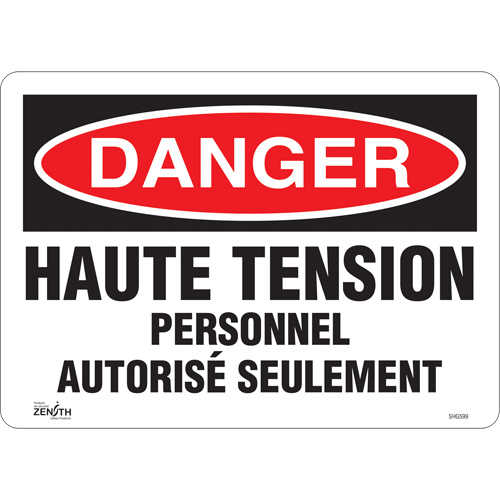 "Haute tension" Sign, 10" x 14", Vinyl, French Ontario Safety Products