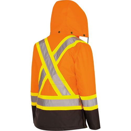 5020BBW Women's  7-in-1 Waterproof Jacket with Hood, Polyester/Polyurethane, High Visibility Orange, X-Small Ontario Safety Products