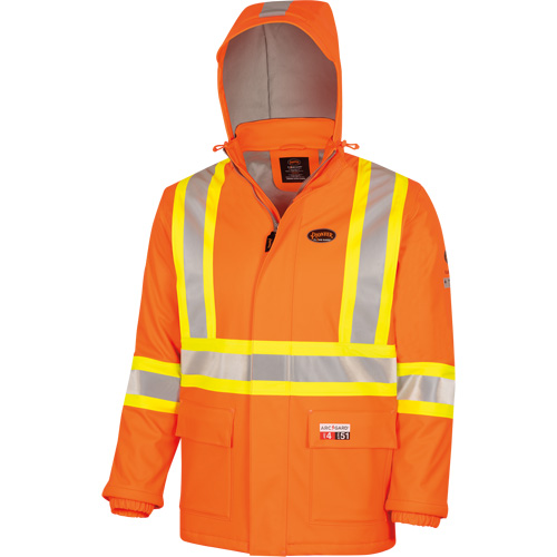 5884 Manteau imperm&eacute;able ignifuge et r&eacute;sistant aux arcs &eacute;lectriques avec capuchon Flash-Gard, Petit, Orange haute visibilit&eacute;, 51 cal/cm² Ontario Safety Products