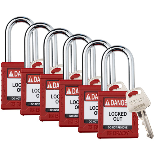 Cadenas de verrouillage Velocity, Rouge, Cl&eacute;s diff&eacute;rentes, Nylon, Largeur de 1-1/2" Ontario Safety Products