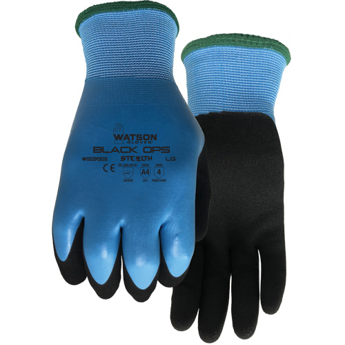 Gants hydrofuges Stealth Black Ops, Taille Petit, Calibre 15, Rev&ecirc;tement Latex de caoutchouc, Enveloppe en Fibre de verre/Polyester, ASTM ANSI niveau A4 Ontario Safety Products