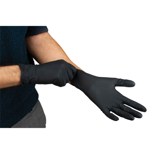 Heavyweight Tactile Grip Examination Gloves, 2X-Large, Nitrile, 8-mil, Powder-Free, Black Ontario Safety Products