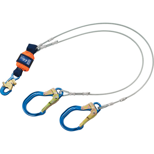 Longe absorbante d'&eacute;nergie, 6', Point d'ancrage &agrave; Crochet d'armature, Crochet mousqueton aux jambes, M&eacute;tal Ontario Safety Products