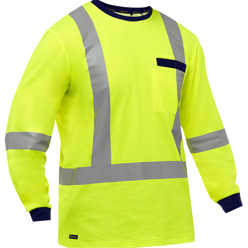 Chemise &agrave; manches longues et X au dos Bisley, Poly-coton, Petit, Jaune lime haute visibilit&eacute; Ontario Safety Products
