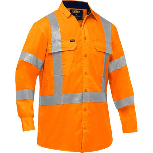 Chemise de travail &agrave; manches longues et X au dos Bisley avec X-Airflow, Poly-coton, Petit, Orange haute visibilit&eacute; Ontario Safety Products