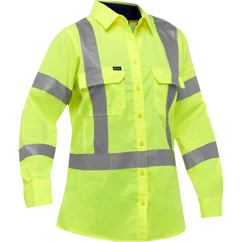 Chemise de travail &agrave; manches longues et X au dos Bisley avec X-Airflow pour femmes, Poly-coton, Petit, Jaune lime haute visibilit&eacute; Ontario Safety Products