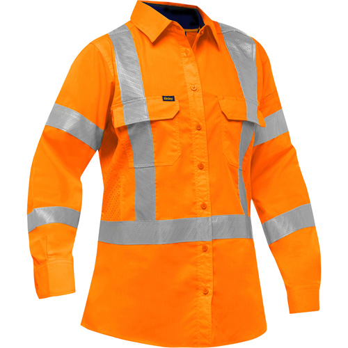 Chemise de travail &agrave; manches longues et X au dos Bisley avec X-Airflow pour femmes, Poly-coton, Petit, Orange haute visibilit&eacute; Ontario Safety Products