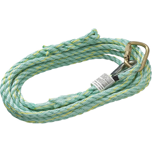 VL-1115-25 Cordage de s&eacute;curit&eacute; vertical avec mousqueton d'ancrage &agrave; une extr&eacute;mit&eacute; & &eacute;clisse dorsale d'extr&eacute;mit&eacute; &agrave; la traîne, Copolym&egrave;re Ontario Safety Products