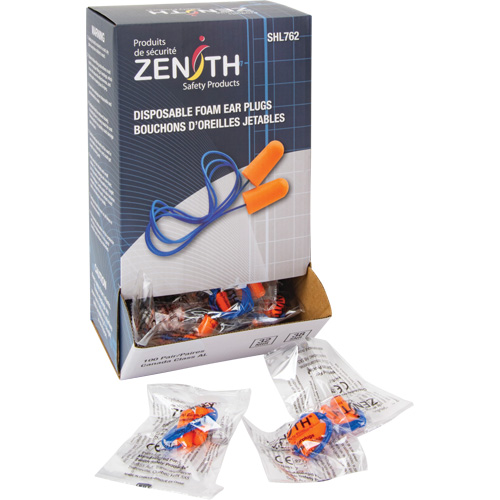 Bouchons d'oreilles en mousse, Paire - Sac en poly, Avec cordon Ontario Safety Products