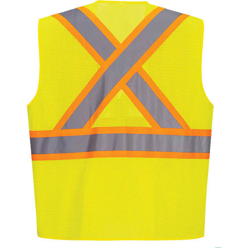 Contrast-Striped Safety Vest, High Visibility Lime-Yellow, Small, Polyester Ontario Safety Products