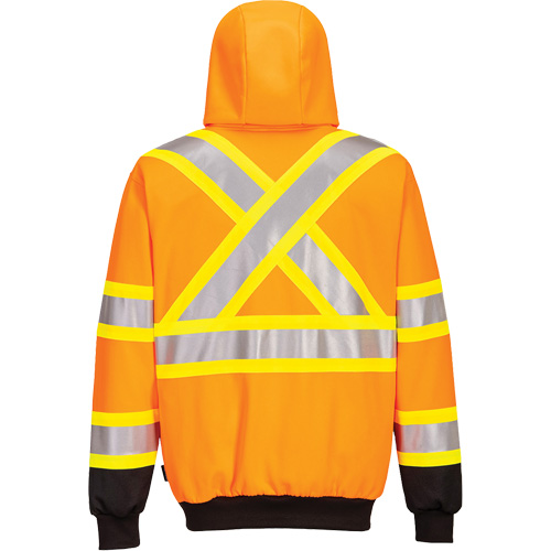 Chandail de s&eacute;curit&eacute; &agrave; capuchon avec bandes contrastantes, Petit, Noir/Orange haute visibilit&eacute; Ontario Safety Products