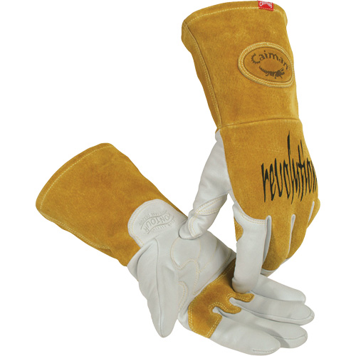 Gants de soudeur TIG/MIG de premi&egrave;re qualit&eacute; avec dos en cuir de vache refendue isol&eacute;es et ignifug&eacute;s Caiman, Cuir fleur de ch&egrave;vre, Taille Petit Ontario Safety Products