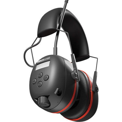 Black & Red Air Defender AM/FM Earmuffs, Headband Style, 24 dB Ontario Safety Products