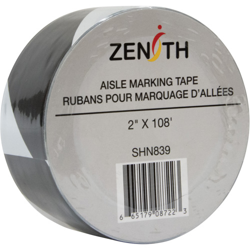 Aisle Marking Tape, 2" x 108', PVC, Black and White Ontario Safety Products
