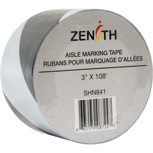 Aisle Marking Tape, 3" x 108', PVC, Black and White Ontario Safety Products