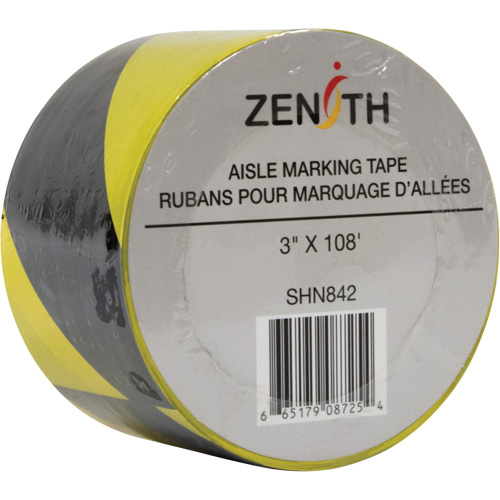 Aisle Marking Tape, 3" x 108', PVC, Black and Yellow Ontario Safety Products