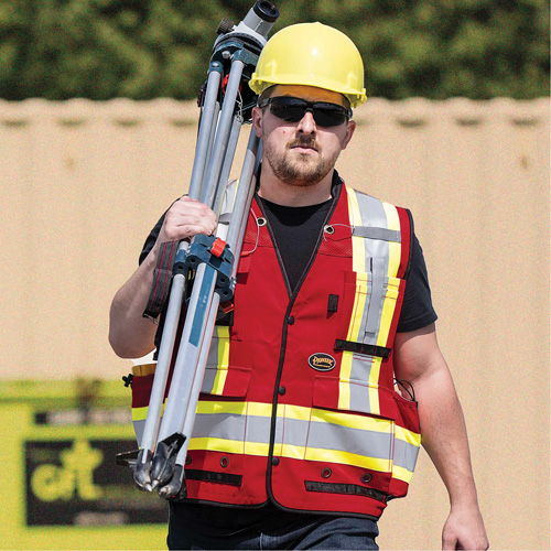 6678 Veste d'arpenteur antimicrobienne haute visibilit&eacute; avec dos en maille, Rouge, Petit, Polyester Ontario Safety Products
