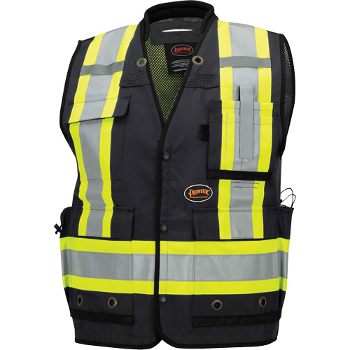 6679 High-Visibility Antimicrobial Mesh-Back Surveyor Vest, Black, Small, Polyester Ontario Safety Products