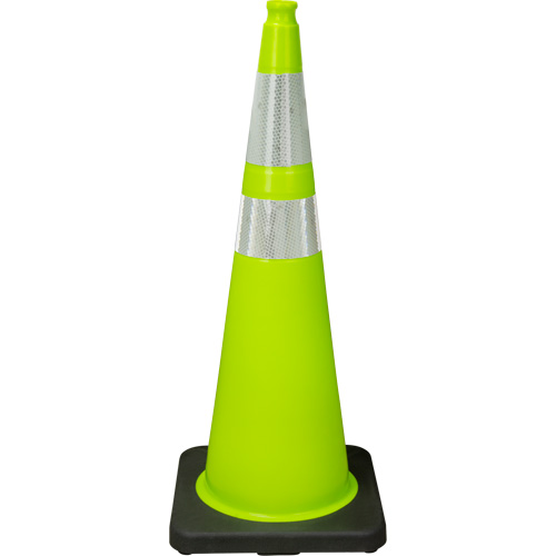 C&ocirc;ne de signalisation de premi&egrave;re qualit&eacute;, 36", Vert lime, Bande(s) r&eacute;fl&eacute;chissante(s) 4" & 6" Ontario Safety Products