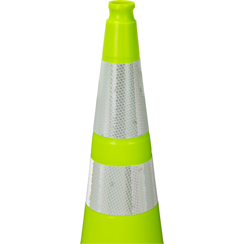 C&ocirc;ne de signalisation de premi&egrave;re qualit&eacute;, 36", Vert lime, Bande(s) r&eacute;fl&eacute;chissante(s) 4" & 6" Ontario Safety Products
