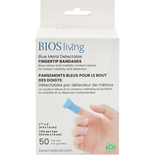 Blue Bandages, Fingertip, 3", Fabric Metal Detectable, Sterile Ontario Safety Products