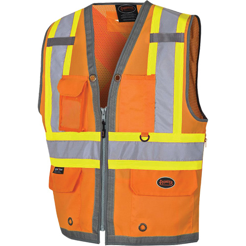 Pioneer Mesh Back Zip Front Surveyor Safety Vest, High Visibility Orange, Small, Polyester Ontario Safety Products