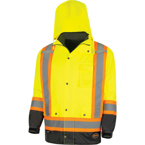 5057 Pioneer&reg; Yukon 7-in-1 Waterproof Winter Safety Parka, Polyester, Black/High Visibility Lime-Yellow, X-Small Ontario Safety Products
