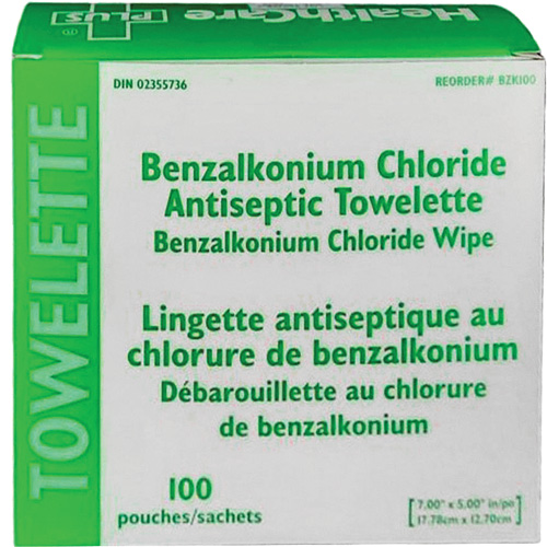 Serviette au chlorure de benzalkonium BZK, Serviette, Antiseptique Ontario Safety Products