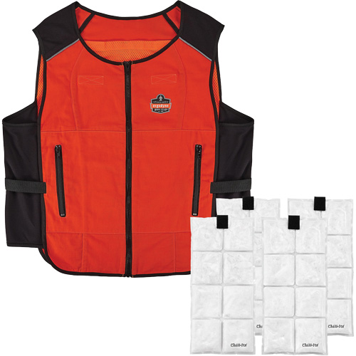 Veste de refroidissement &agrave; changement de phase l&eacute;g&egrave;re avec sachets de recharge Chill-Its 6260, Petit/Moyen, Orange Ontario Safety Products