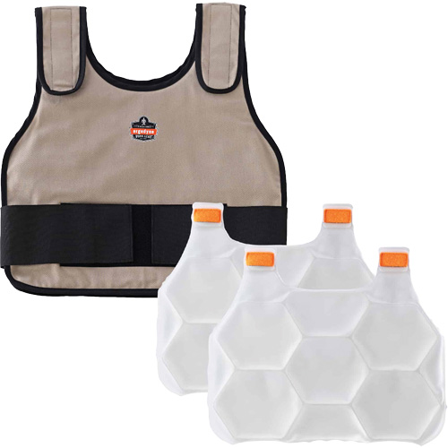 Veste de refroidissement &agrave; changement de phase standard avec sachets de recharge Chill-Its 6230, Petit/Moyen, Khaki Ontario Safety Products
