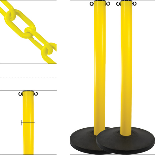 Industrial Stanchion Kit with Plastic Chain, 37" High, Yellow Ontario Safety Products