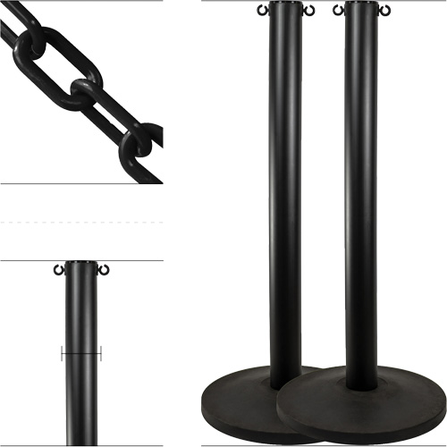 Industrial Stanchion Kit with Plastic Chain, 37" High, Black Ontario Safety Products