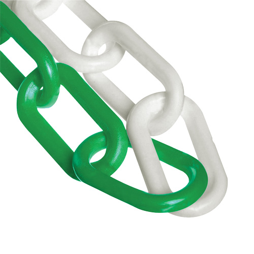 Chaîne de barri&egrave;re en plastique &agrave; deux couleurs, Vert/Blanc, Maillon de 2", 500' de long Ontario Safety Products